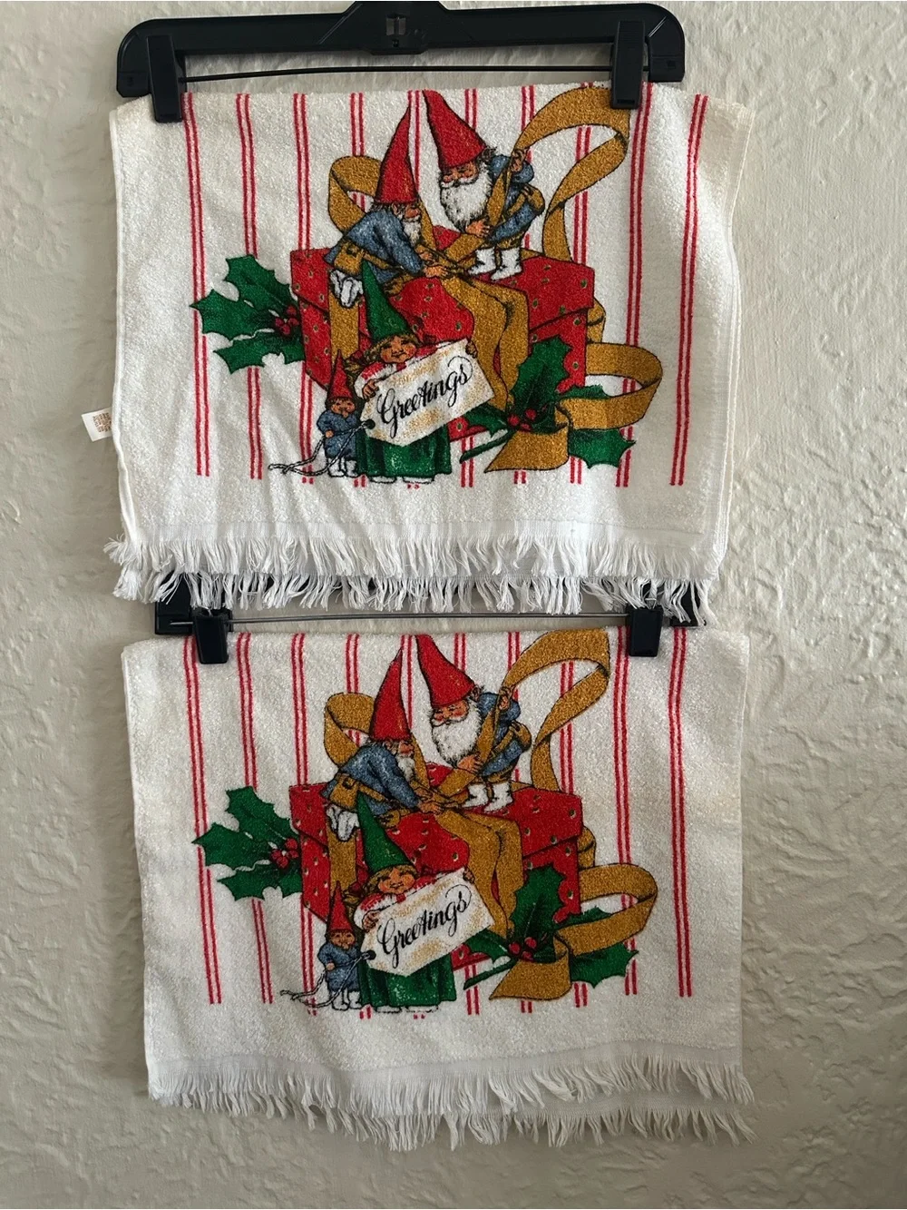 Vintage Unieboek Christmas Gnome Towels Set 2 NWT Deadstock Discoloration